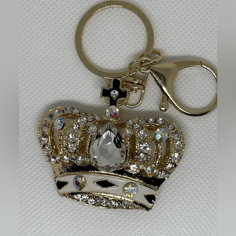 Gold Crown Keychain with Rhinestones